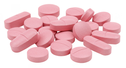 Pile of Pink Pharmaceutical Pills Medicine for Healthcare on Transparent