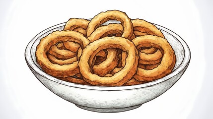 Fototapeta premium Hand-drawn illustration of onion rings in a bowl.