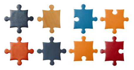 Colorful Puzzle Pieces on White Background for Creative Concepts, isolated on transparent background