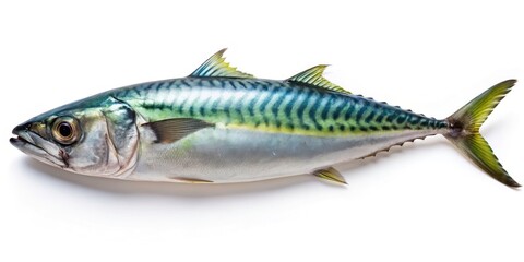 Minimalist seafood photography: glistening mackerel against a stark white backdrop.