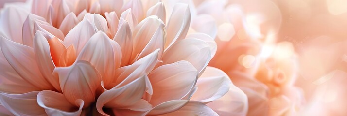 Pink flower petals close-up creating a romantic bloom background with bokeh light. Spring or summer blossom for greeting card.