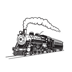 Classic steam locomotive vintage art depicting train travel and transportation with smoke puffing