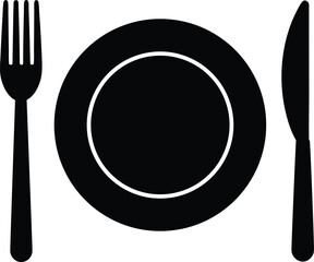 Food service silhouette - Plate and utensils vector outline, EPS JPEG PNG