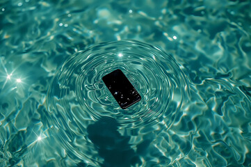 A person holding a smartphone above water