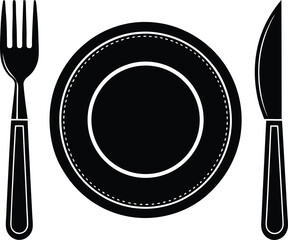 Elegant dinner silhouette - Fork, knife, and plate vector clipart, EPS JPEG PNG