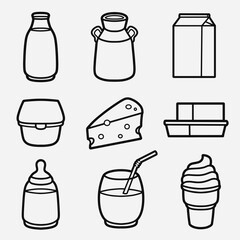 set of dairy with outline style good for icon, symbol, element design, coloring book, coloring page, etc
