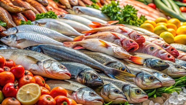 Fresh Mediterranean fish heap at market stall - Powered by Adobe