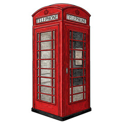 Red Telephone Booth Illustration Isolated Traditional London UK Iconic