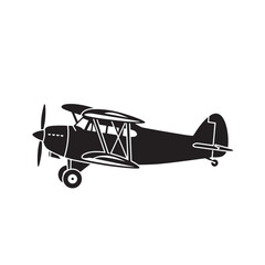 Silhouette vector illustration of a classic biplane aircraft in flight featuring vintage art
