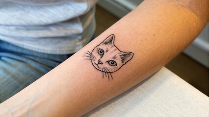 Obraz premium Close Up of Micro Realistic Fine Line Tattoo of Cat on Forearm Highlighting Personal and Delicate Body Art