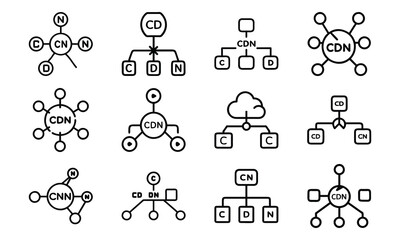 Collection of content delivery network cdn icon illustrations for web hosting and server design
