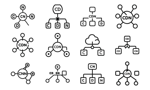 Collection of content delivery network cdn icon illustrations for web hosting and server design