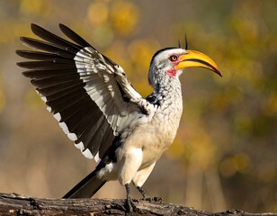 Hornbill with outstretched wings