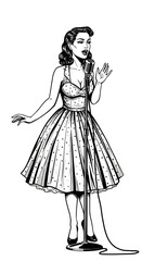 Vintage Illustration of Woman Singing into Microphone in Short Dress