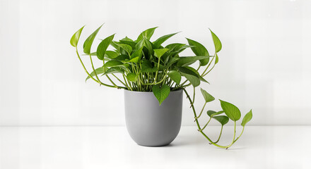 Modern Indoor String of Hearts (Ceropegia woodii) in a Stylish Gray Pot on White Background - Trendy Low-Maintenance Houseplant for Elegant Home and Office Decor, Natural Air Purifier and Cascading Fo