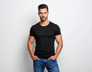 Fototapeta premium Man in black t-shirt and jeans (1)