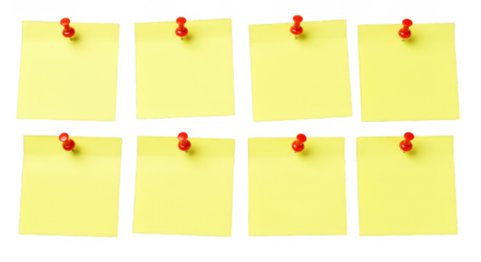 Yellow Sticky Notes Pinned Reminder for Office Transparent Background