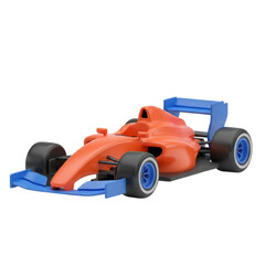 Fototapeta premium Colorful Plastic Race Car Toy with Blue Spoiler and Wheels for Children