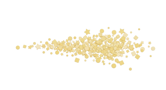Scattered pile of gold confetti in various shapes isolated PNG with Transparent Background - Powered by Adobe
