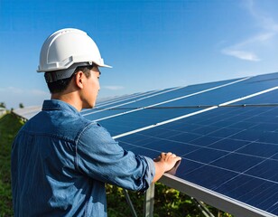Engineer examining solar panels
