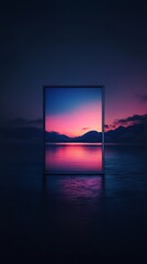 Vivid Pink Sunset Over Mountains in Window Frame