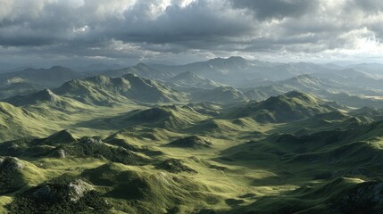 Rolling green hills under stormy skies landscape nature
