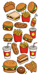 Pixel Art Fast Food Illustration Burger Fries Soda Transparent Background