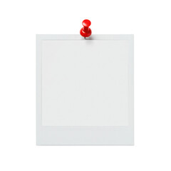 Blank instant photo print fixed with a push pin isolated PNG with Transparent Background