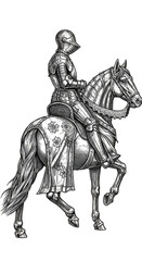 Vintage Illustration a Silhouette of Rider on Horse Transparent BG