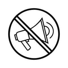 A minimalist vector art style graphic of a no sound or mute symbol silhouette icon illustration on white background black minimalized