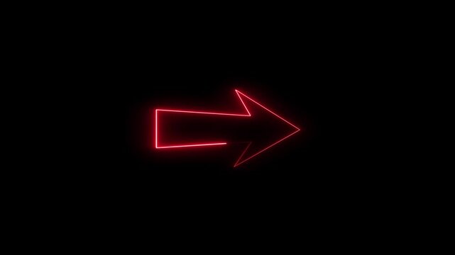 neon arrow black black background. Glowing right arrow loop HD animation. neon lighting direction arrow.  neon bouncing right arrow icon. animated neon line swipe right arrow. road signal icon. 