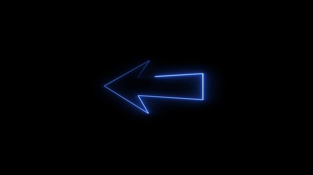 Glowing left arrow loop HD animation. neon lighting direction left arrow. neon bouncing  left arrow icon. animated neon line swipe  arrow. left road signal icon. neon arrow black background.