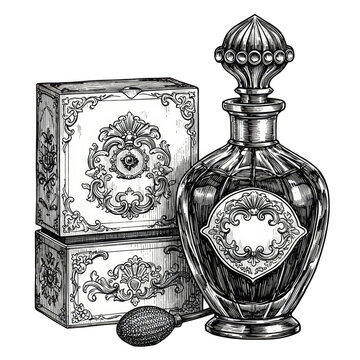 vintage perfume bottle and box drawing clip art preview