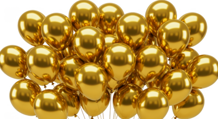 Shiny Gold Balloons 3D Render Celebration Decoration Party Birthday PNG