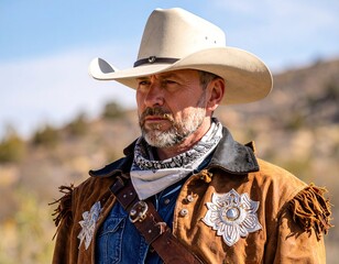 Fototapeta premium Man in cowboy attire outdoors