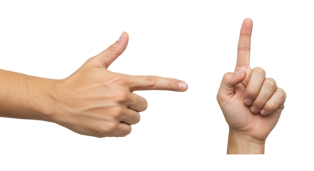 Pointing Finger Gesture Direction One Number Isolated on White Background