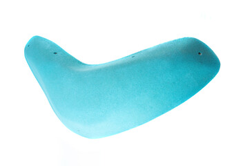 Blue textured climbing hold with slightly triangular shape, designed for indoor climbing walls. Professional training equipment on white background.