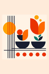 Geometric Bauhaus Posters with Abstract Patterns Vector Mosaic Modern Backgrounds Scandinavian or Swiss Bauhaus Color Art and Shapes Patterns Wall Art Decor Design Vector