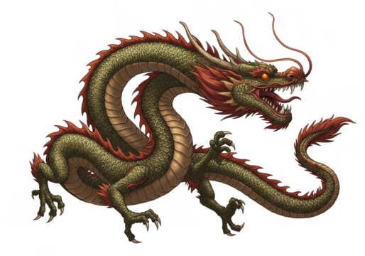 Isolated Gold Chinese Dragon Traditional Symbol on Transparent BG