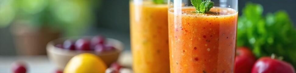 Vibrant Fruit and Vegetable Smoothie Blending Close-Up Healthy, Colorful Blend for Wellness and Nutrition Content