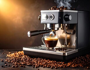 Espresso machine pouring coffee