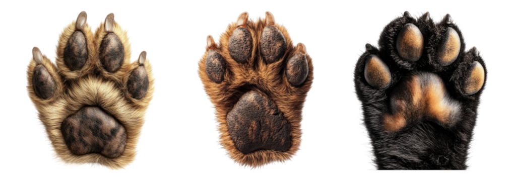 Three Distinct Animal Paw Prints on a White Background, PNG bundle collection, Isolated on Transparent Background