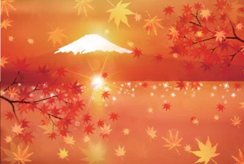 Fotobehang 富士山　紅葉　もみじ　秋　背景  © J BOY