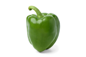 Fresh green bell pepper placed vertically. wow. bright. close up.
