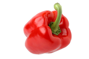 Fresh red bell pepper floating sideways no shadow close up. on white background.