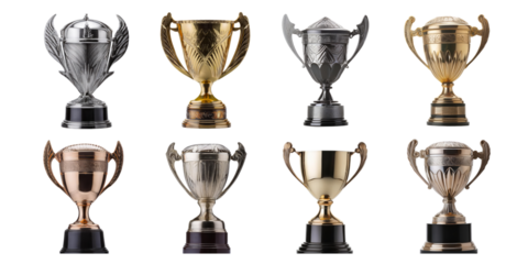 Diverse Collection of Trophy Awards on Display, PNG collection, set bundle, isolate on transparent or white background