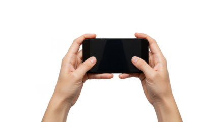 Isolated Hands Holding Black Mobile Phone Horizontal Transparent PNG