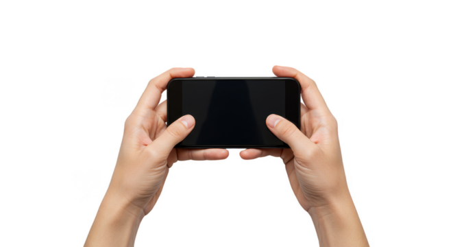 Isolated Hands Holding Black Mobile Phone Horizontal Transparent PNG