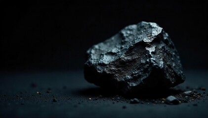 Close-up Texture of Coal Dark Fossil Fuel Against Black Background, Symbolizing Environmental Impact and Sustainability Concerns