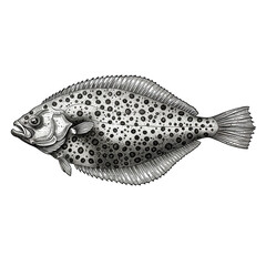 Naklejka premium Vintage Flatfish Illustration Isolated Transparent Background Design